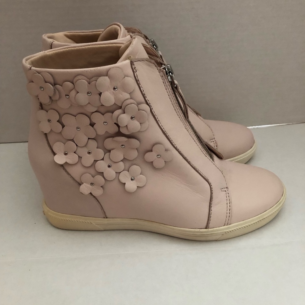 Light Pink Wedge Connie Sneakers with Zipper Closure